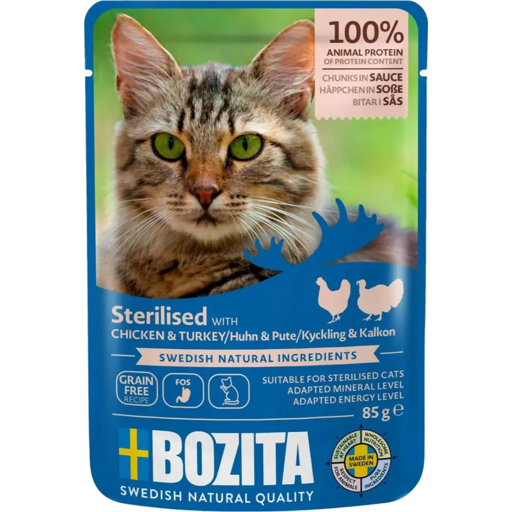Bozita Kattefoder pose 85g Steriliseret kylling og kalkun sovs